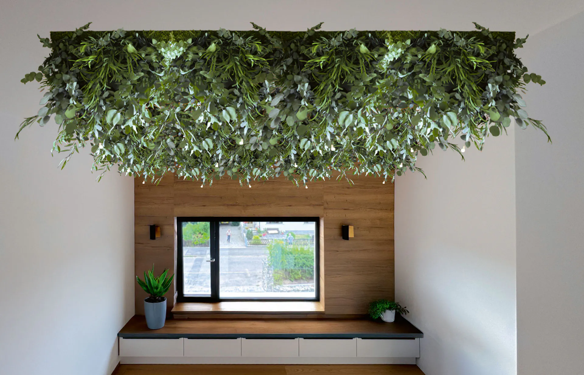 Hanging Garden Fensterbank Wohnzimmer — Deckenbegrünung von MOOSMOOS